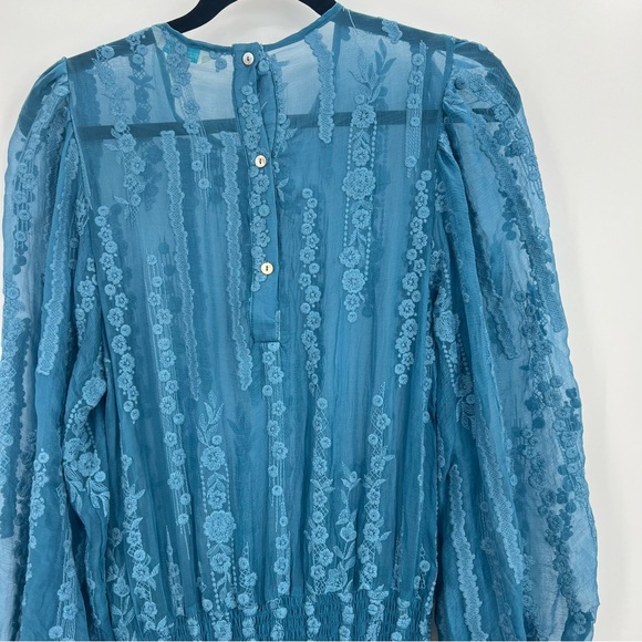 Sundance Seaspell Midi Dress Sheer Floral Lace Embroidered Silk Long Sleeve S - Picture 15 of 16